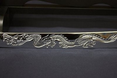 画像2: 武士刀　小刀【黒石目】竜刀身　 Small Samurai Sword (Black Mottled Sheath,Dragon Engraving)