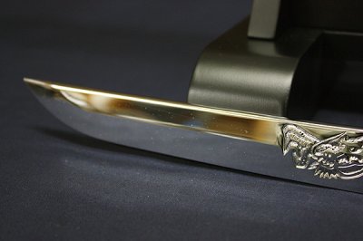 画像1: 武士刀　小刀【黒石目】竜刀身　 Small Samurai Sword (Black Mottled Sheath,Dragon Engraving)