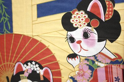 画像1: 猫手拭　「舞猫」 -Japanese towel - Miko Cats 
