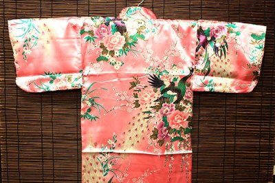 画像1: 子供用着物【孔雀　ピンク】　 Children`s Kimono (Peacock,Pink)