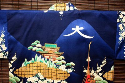 画像2: 日本着物　【大文字　紺】　 Japanese Kimono (Giant Character, Navy)
