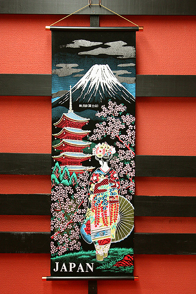 画像1: 掛軸　桜舞妓　No.2　大 Hanging scroll  Cherry blossom  { large size } (1)